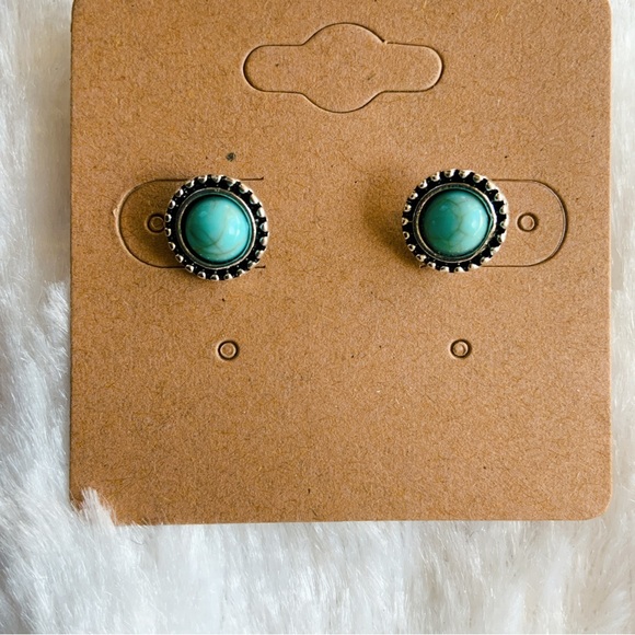 Jewelry - Boho Silver Tone Aqua Beaded Leaf Dangle Earrings and Turquoise Studs